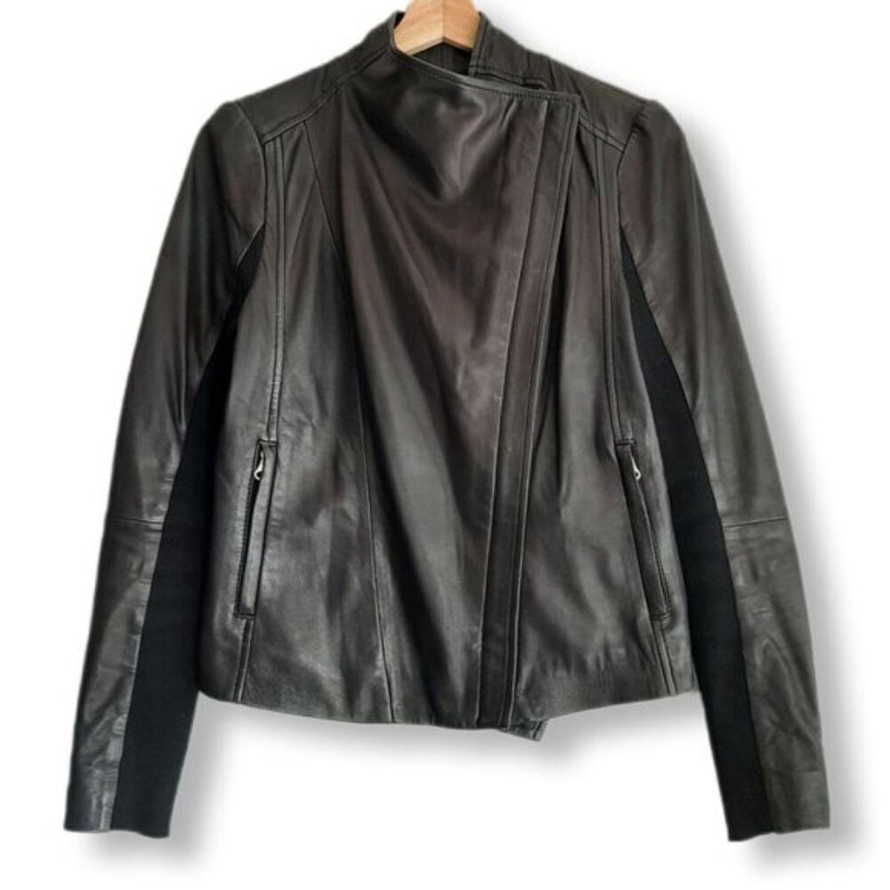 TROUVE Genuine Leather Moto Jacket Side Zip Black Sz XS